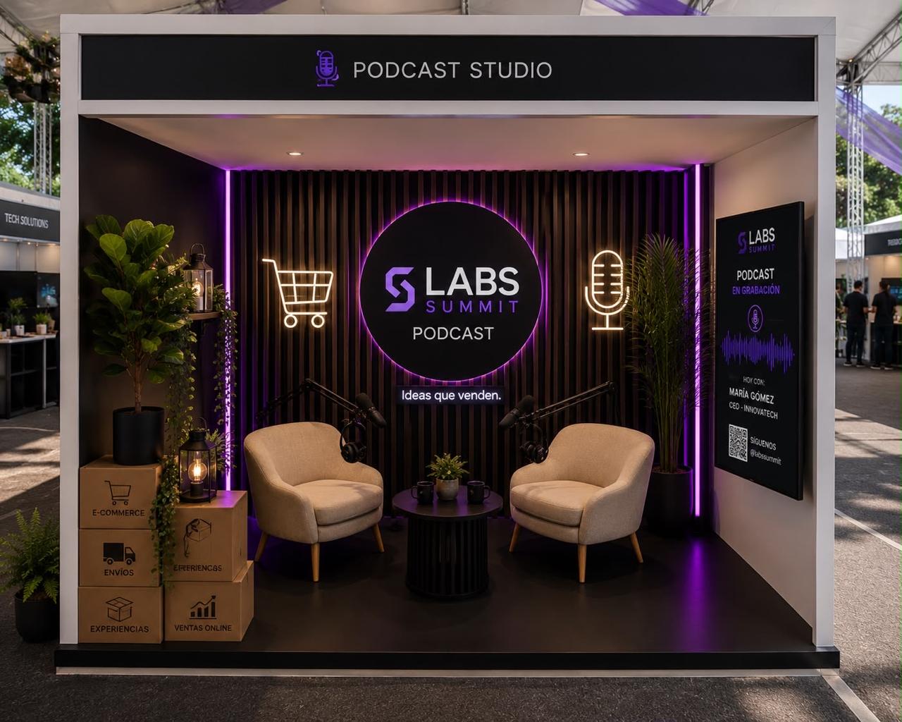 Render del set de podcast